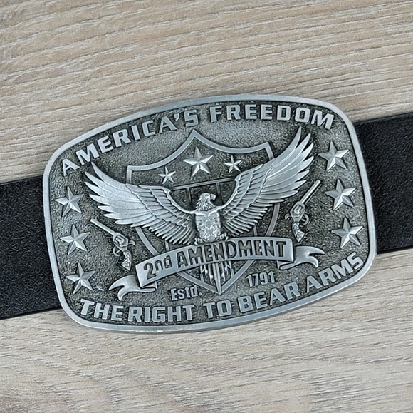 America’s Freedom 2nd Amendment Antiqued Silvertone Belt Buckle New! - Picture 3 of 8